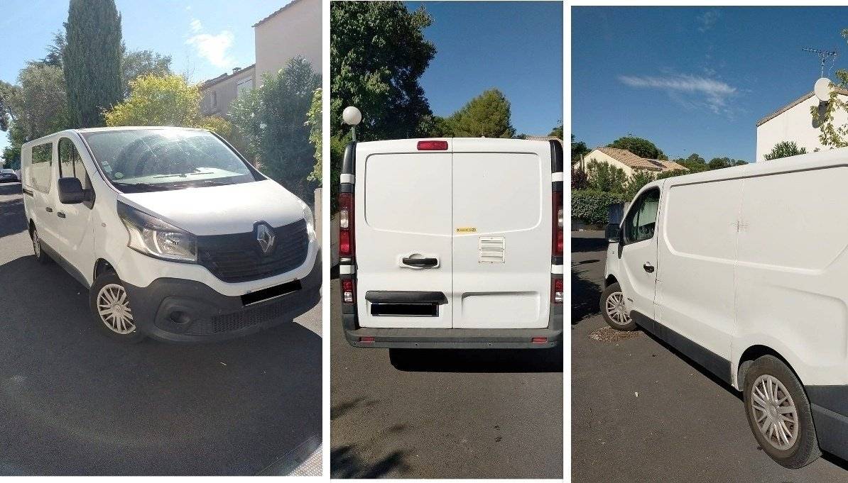 Vista de 3/4 Renault trafic 3 H1L1 1,6L DCI 120 ch - Yescapa