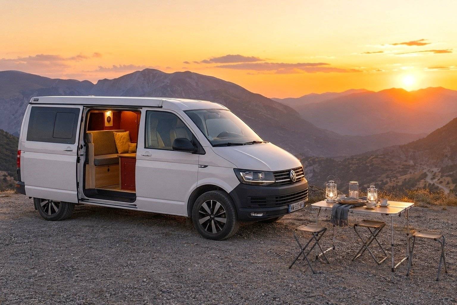 Vista del vehicle angle davanter Volkswagen Transporter 102CH TDI - Yescapa