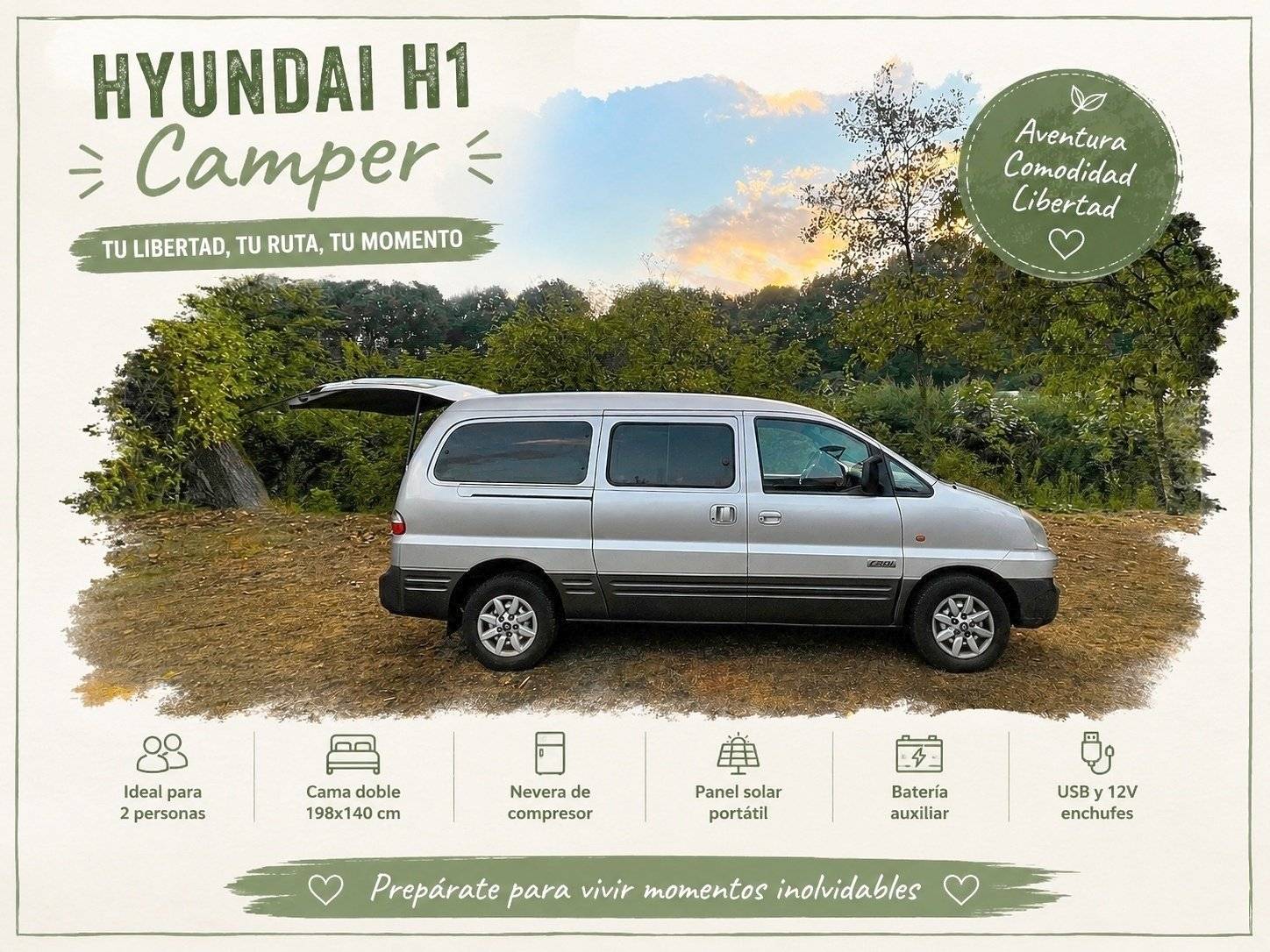 Vista del vehicle angle davanter Hyundai H1 - Yescapa