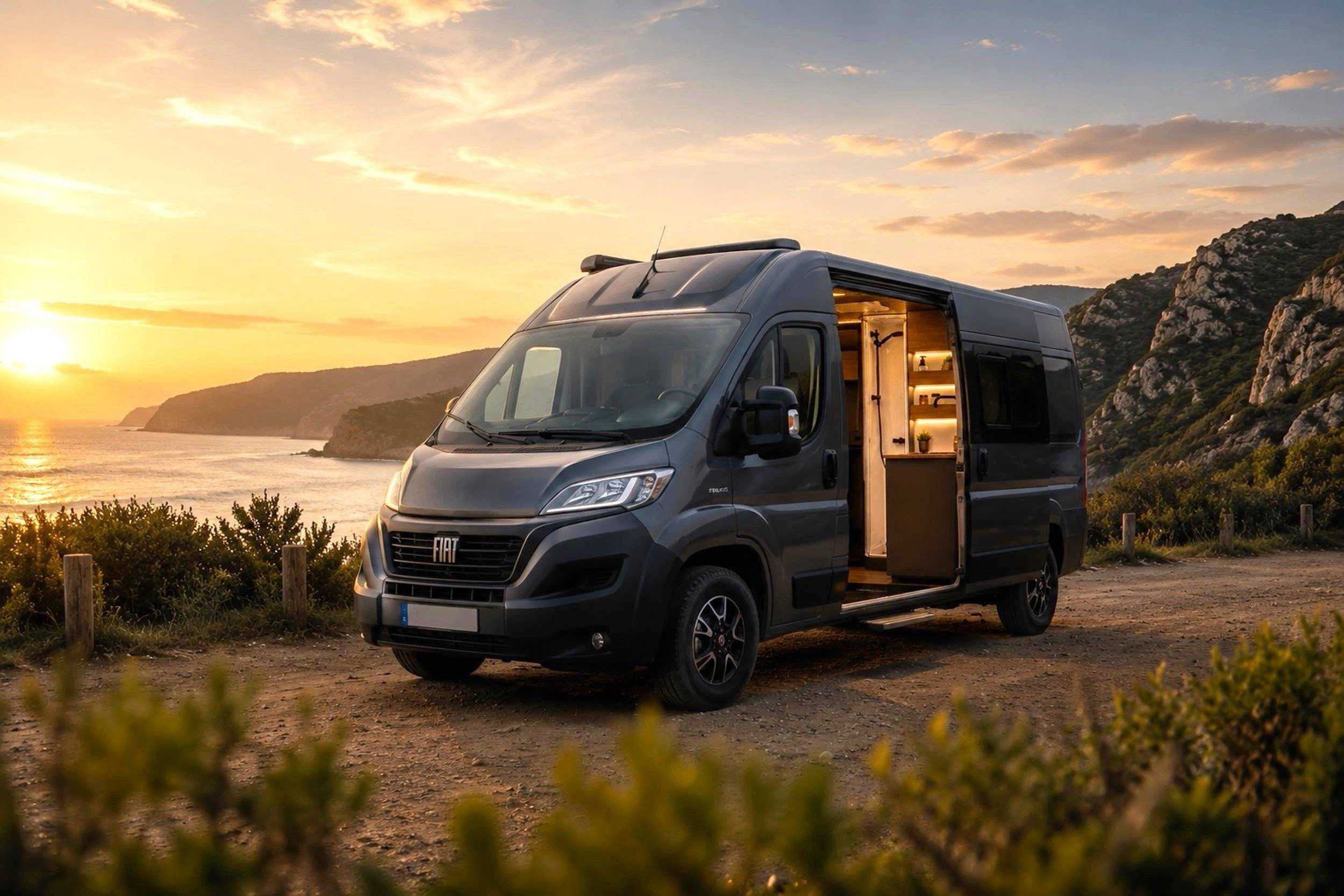 Vista del vehicle angle davanter Fiat Ducato - Yescapa