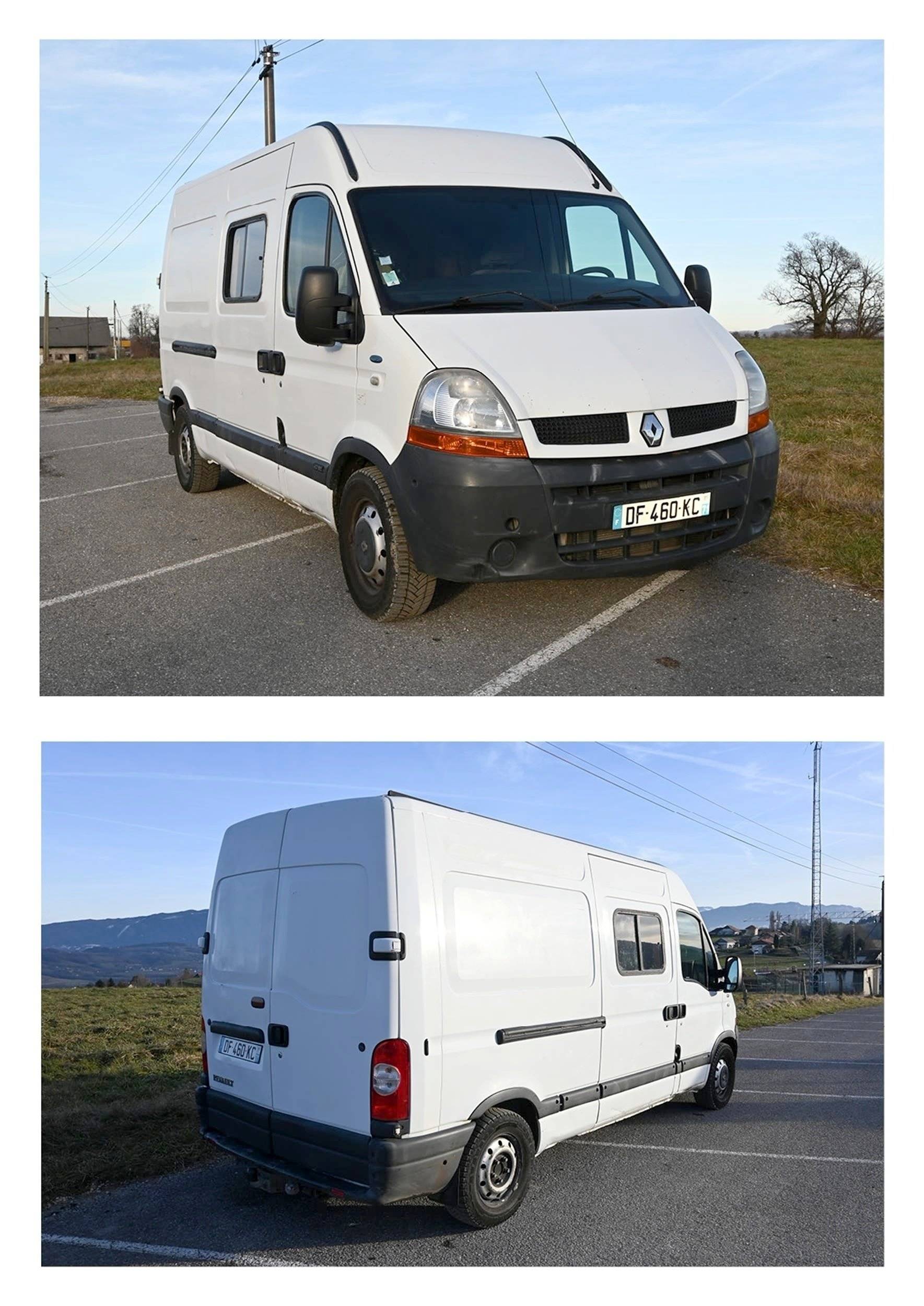 Vue avant de 3/4 Renault Master 2,5 l dCi 120 ch. - Yescapa